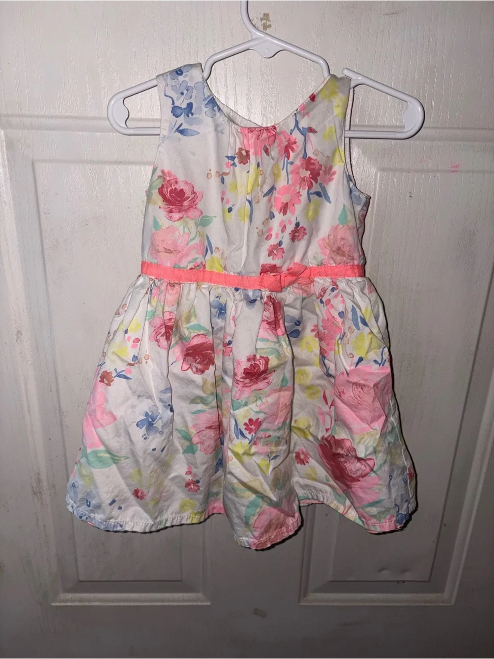 Carter's White Floral Dress with Pink Ribbon
